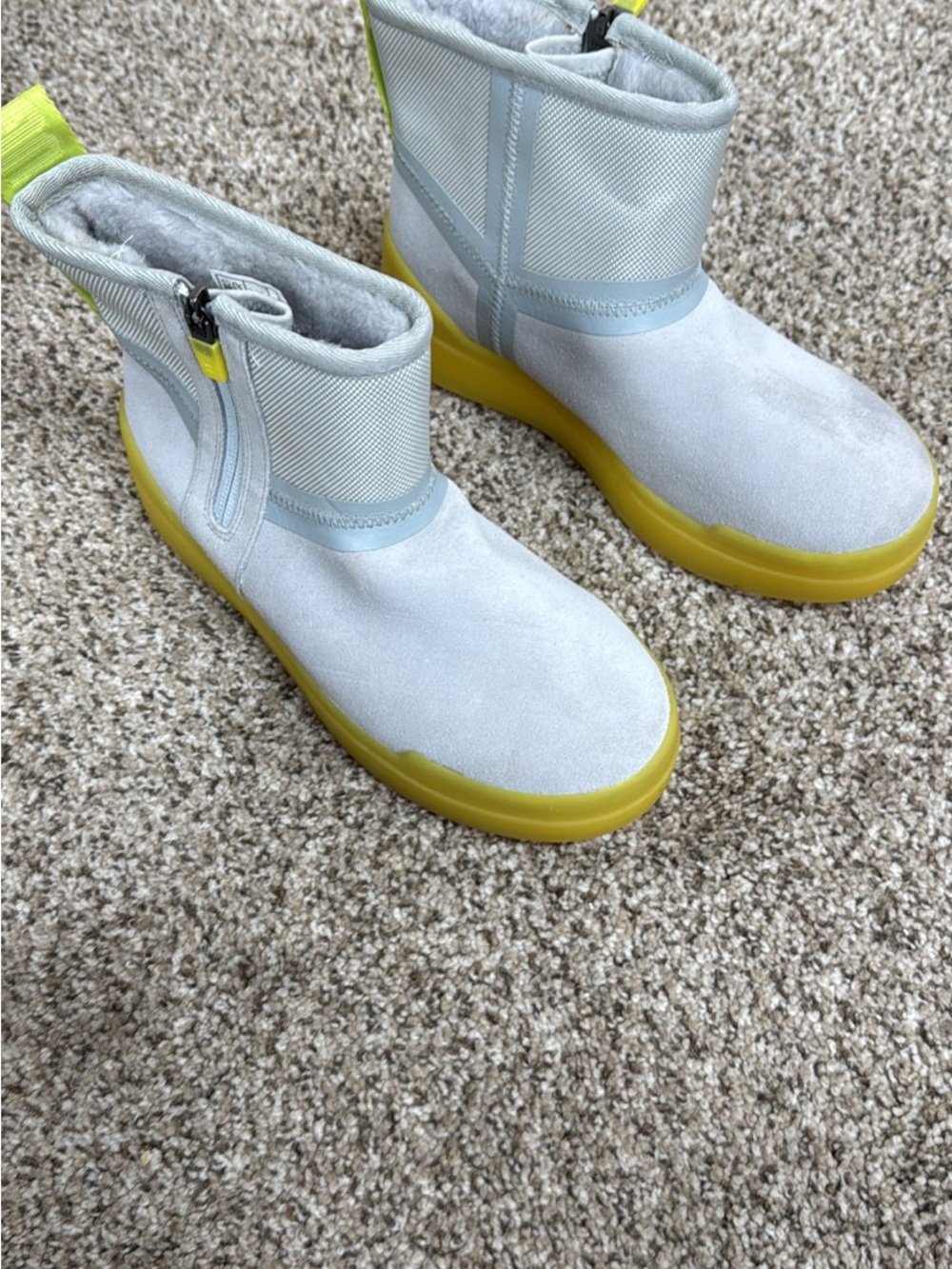 UGG Light Gray Suede Ankle Boots with Yellow Soles